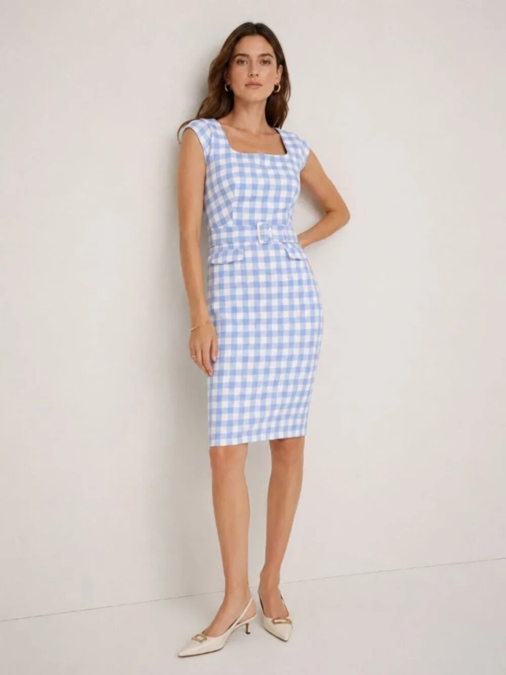 ANN TAYLOR Gingham Belted Sheath Dress
